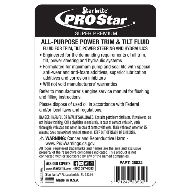 Starbrite Power Trim/Tilt Fluid 32 Oz 28532 Starbrite Power Trim/Tilt Fluid 32 Oz 28532