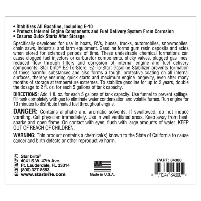Starbrite Gas Storage Additive 1 Gal. 84300 Starbrite Gas Storage Additive 1 Gal. 84300