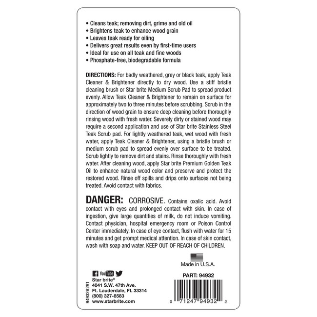 Starbrite Teak Cleaner & Brightener 32Oz 94932