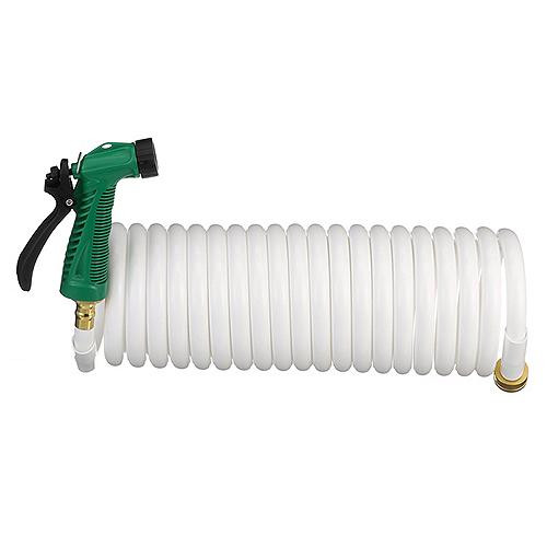 Seachoice Coiled Washdown Hose w/ Sprayer and Brass Fittings, 25 Ft., White 79691 Seachoice Coiled Washdown Hose w/ Sprayer and Brass Fittings, 25 Ft., White 79691