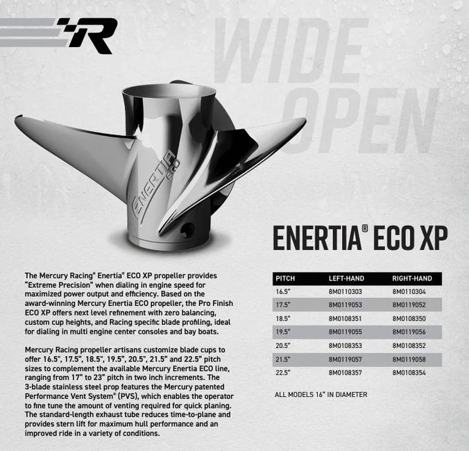 Mercury Racing Enertia Eco XP 3-Blade Stainless Steel, 16" X 17.5", RH 48-8M0119052
