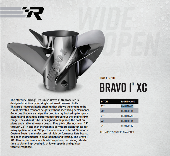 Mercury Racing Bravo 1 XC 4-Blade Stainless Steel, 15.3" X 21", RH 48-8M0118470 Mercury Racing Bravo 1 XC 4-Blade Stainless Steel, 15.3" X 21", RH 48-8M0118470