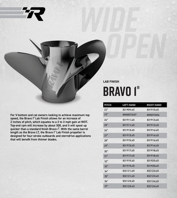Mercury Racing Bravo 1 Lab Finish 4-Blade Stainless Steel, 15.25" X 31", RH 48-831918L45 Mercury Racing Bravo 1 Lab Finish 4-Blade Stainless Steel, 15.25" X 31", RH 48-831918L45