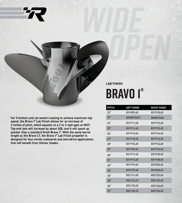 Mercury Racing Bravo 1 Lab Finish 4-Blade Stainless Steel, 15.25" X 30", RH 48-831918L65 Mercury Racing Bravo 1 Lab Finish 4-Blade Stainless Steel, 15.25" X 30", RH 48-831918L65