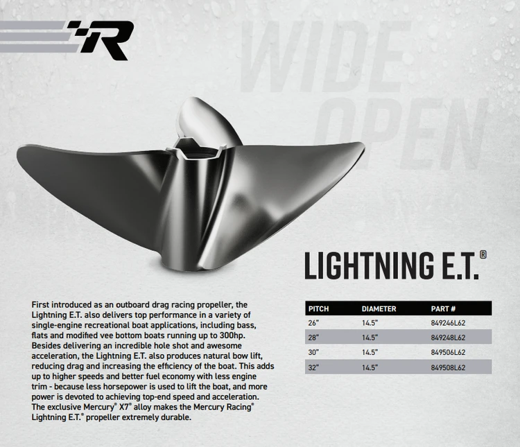Mercury Racing Lightning ET 3-Blade Stainless Steel, 14.5" X 32", RH 48-849508L62 Mercury Racing Lightning ET 3-Blade Stainless Steel, 14.5" X 32", RH 48-849508L62