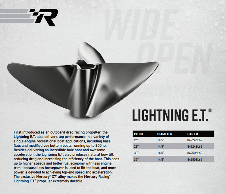 Mercury Racing Lightning ET 3-Blade Stainless Steel, 14.5" X 28", RH 48-849248L62