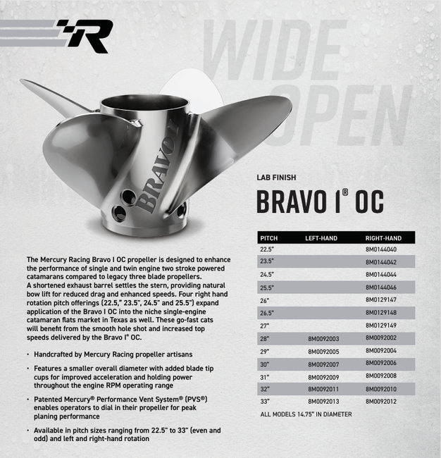 Mercury Racing Bravo 1 OC 4-Blade Stainless Steel, 14.75" X 33", LH 48-8M0092013