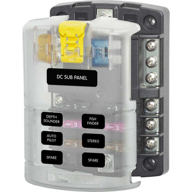Blue Sea 5025 ST Blade Fuse Block w/Cover - 6 Circuit w/Negative Bus Blue Sea 5025 ST Blade Fuse Block w/Cover - 6 Circuit w/Negative Bus