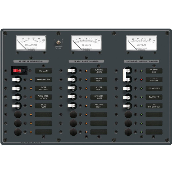Blue Sea 8084 AC Main +6 Positions/DC Main +15 Positions Toggle Circuit Breaker Panel - White Switches Blue Sea 8084 AC Main +6 Positions/DC Main +15 Positions Toggle Circuit Breaker Panel - White Switches