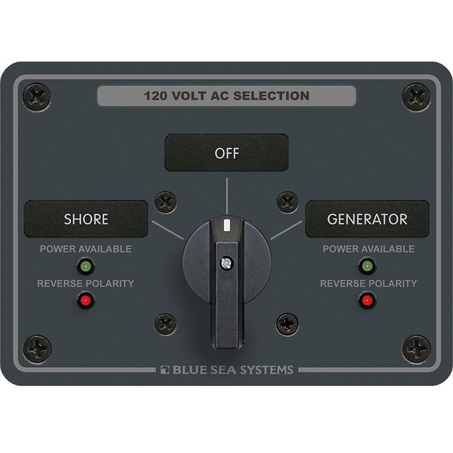 Blue Sea 8367 AC Rotary Switch Panel 30 Ampere 2 Positions + OFF, 2 Pole Blue Sea 8367 AC Rotary Switch Panel 30 Ampere 2 Positions + OFF, 2 Pole