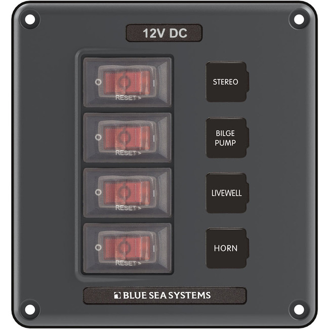 Blue Sea 4320 Circuit Breaker Switch Panel 4 Position - Gray Blue Sea 4320 Circuit Breaker Switch Panel 4 Position - Gray