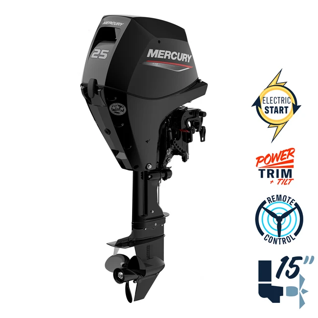 New Mercury 25EPT EFI 15" Shaft Power Trim Four Stroke Remote Outboard 1A25403BK