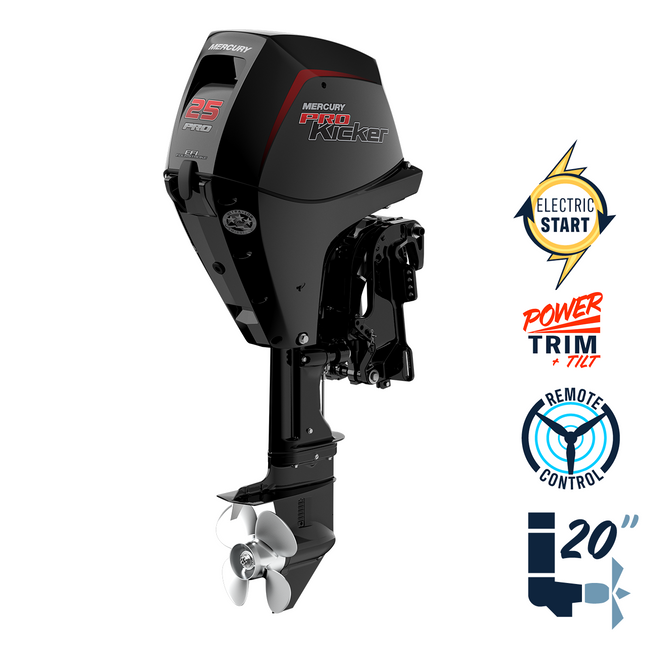 New Mercury 25ELPT EFI 20" Shaft Power Trim Four Stroke ProKicker Remote Outboard 1A25452BK