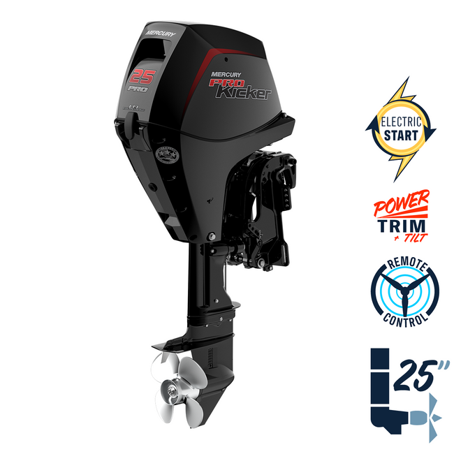 New Mercury 25EXLPT EFI 25" Shaft Power Trim Four Stroke ProKicker Remote Outboard 1A25462BK