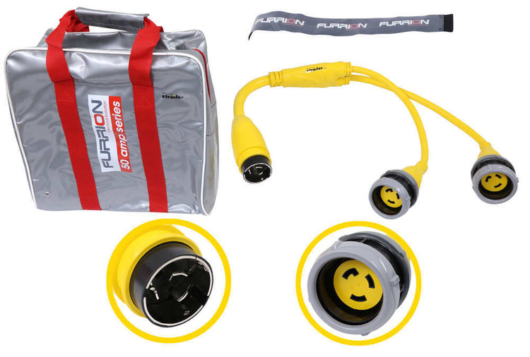 OPEN BOX Furrion Yellow (2) Female 30A to Male 50A Shore Power Adapter Y -Cord Marine Boat F3050Y-SY 381715 OPEN BOX Furrion Yellow (2) Female 30A to Male 50A Shore Power Adapter Y -Cord Marine Boat F3050Y-SY 381715