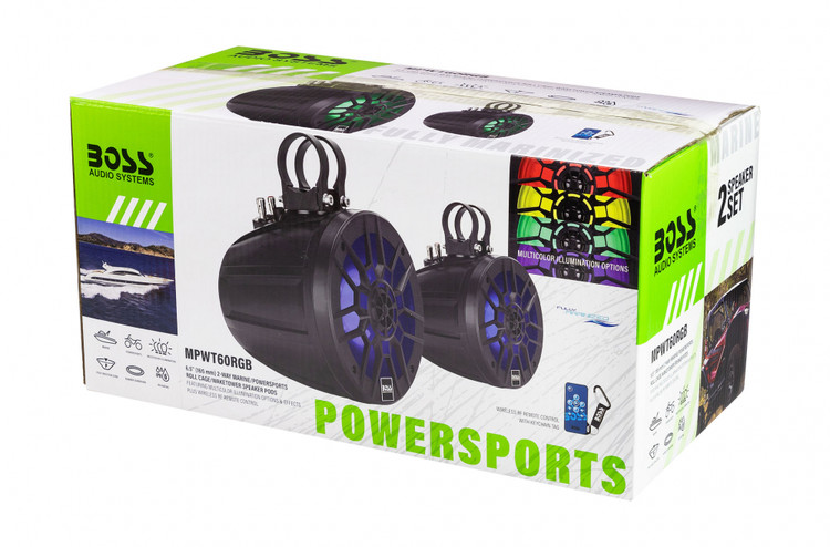 Boss Audio 2-Way Marine Waketower/UTV Roll Bar LED Speaker System 1 Pair MPWT60RGB Boss Audio 2-Way Marine Waketower/UTV Roll Bar LED Speaker System 1 Pair MPWT60RGB