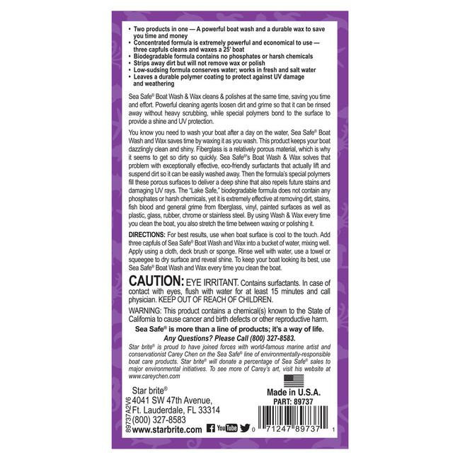 Starbrite Sea Safe Wash & Wax Quart 89737 Starbrite Sea Safe Wash & Wax Quart 89737