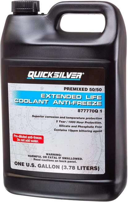 OEM MerCruiser Quicksilver Extended Life Coolant/ Anti Freeze, 50/50 Pre-Mix 1 Gallon 92-877770Q1 OEM MerCruiser Quicksilver Extended Life Coolant/ Anti Freeze, 50/50 Pre-Mix 1 Gallon 92-877770Q1