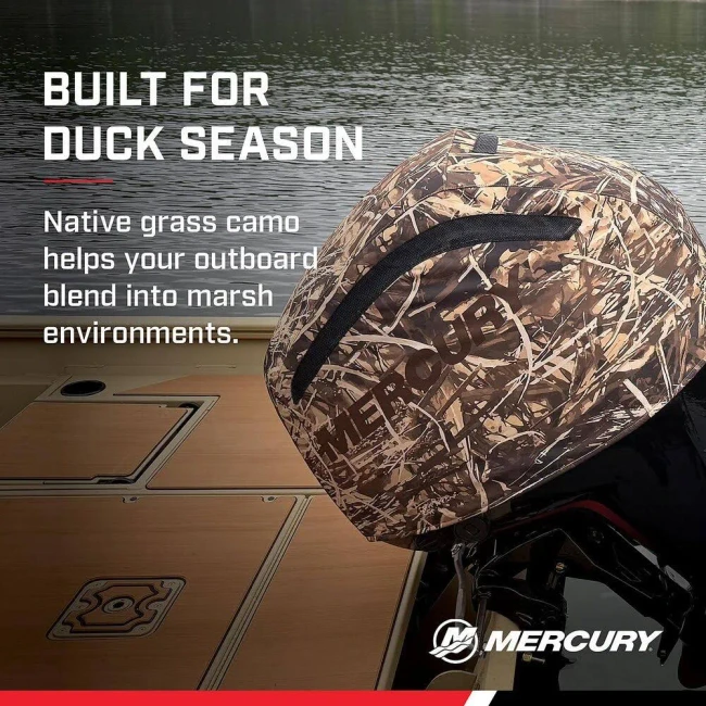 OEM Mercury Vented Splash Cover for 75hp-115hp FourStroke, 115hp Pro XS Outboard Engines, Shoreline Grass Camouflage Camo 8M0243230 