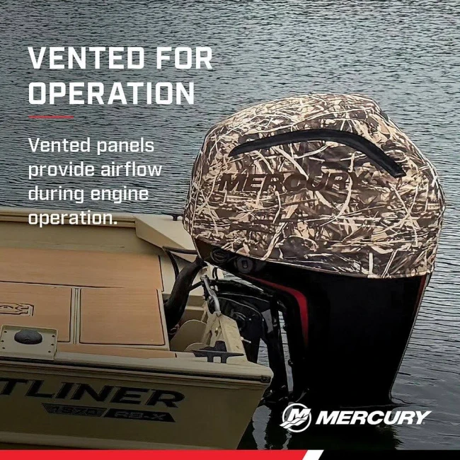 OEM Mercury Vented Splash Cover for 75hp-115hp FourStroke, 115hp Pro XS Outboard Engines, Shoreline Grass Camouflage Camo 8M0243230 