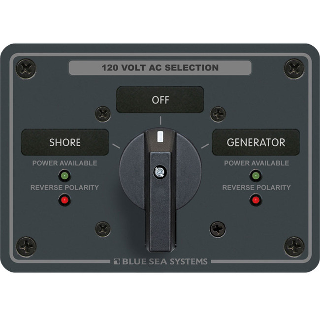 Blue Sea 8365 AC Rotary Switch Panel 65 Ampere 2 Positions + OFF, 2 Pole Blue Sea 8365 AC Rotary Switch Panel 65 Ampere 2 Positions + OFF, 2 Pole