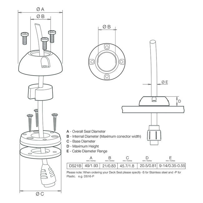 Scanstrut DS21B-S Vertical Cable Seal - Stainless Steel Scanstrut DS21B-S Vertical Cable Seal - Stainless Steel