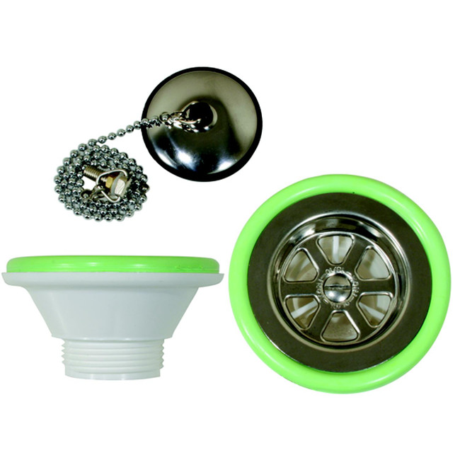 Scandvik 10300 1-1/4" Outlet Sink Drain With Stopper Fits 2-1/16" Drain Hole - 10300P Scandvik 10300 1-1/4" Outlet Sink Drain With Stopper Fits 2-1/16" Drain Hole - 10300P