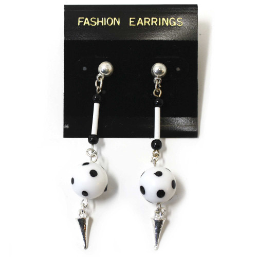 Black & White Polka Dot Dangle Earrings - 80s New/Old Stock