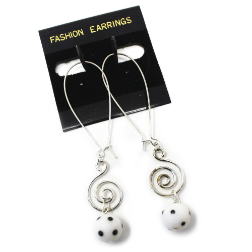 Long Black & White Polka Dot Dangle Earrings - 80s New/Old Stock