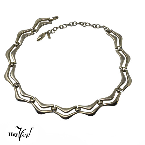 Vintage Monet Choker Collar Necklace Gold Metal Curved Shapes 17" Long