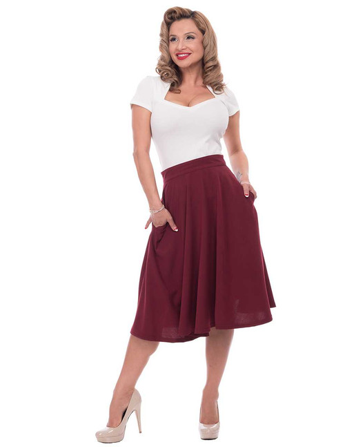 Burgundy High Waist Skirt w Pockets by Steady - Size 1X