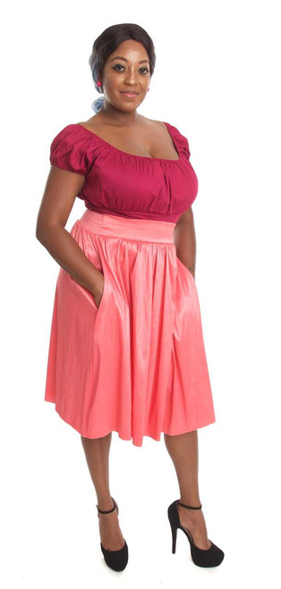 Pink Coral Full Skirt w Pockets - Size S to 3X