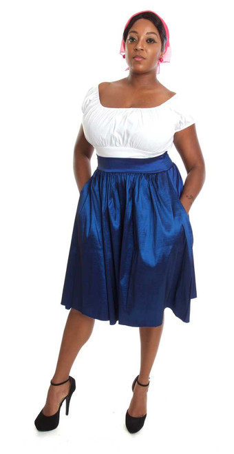 Cobalt Blue Full Skirt w Pockets - Size S to 3X