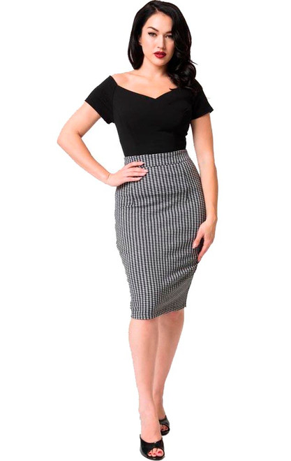 Black and White Plaid Pencil Skirt from Voodoo Vixen - Size XL