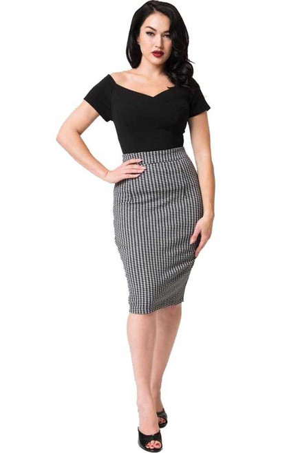 Black and White Plaid Pencil Skirt from Voodoo Vixen - Size XL