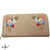 Tan Embroidered Flower Zip Wallet Clutch Easy to Hold & Carry 7.5 x4" 