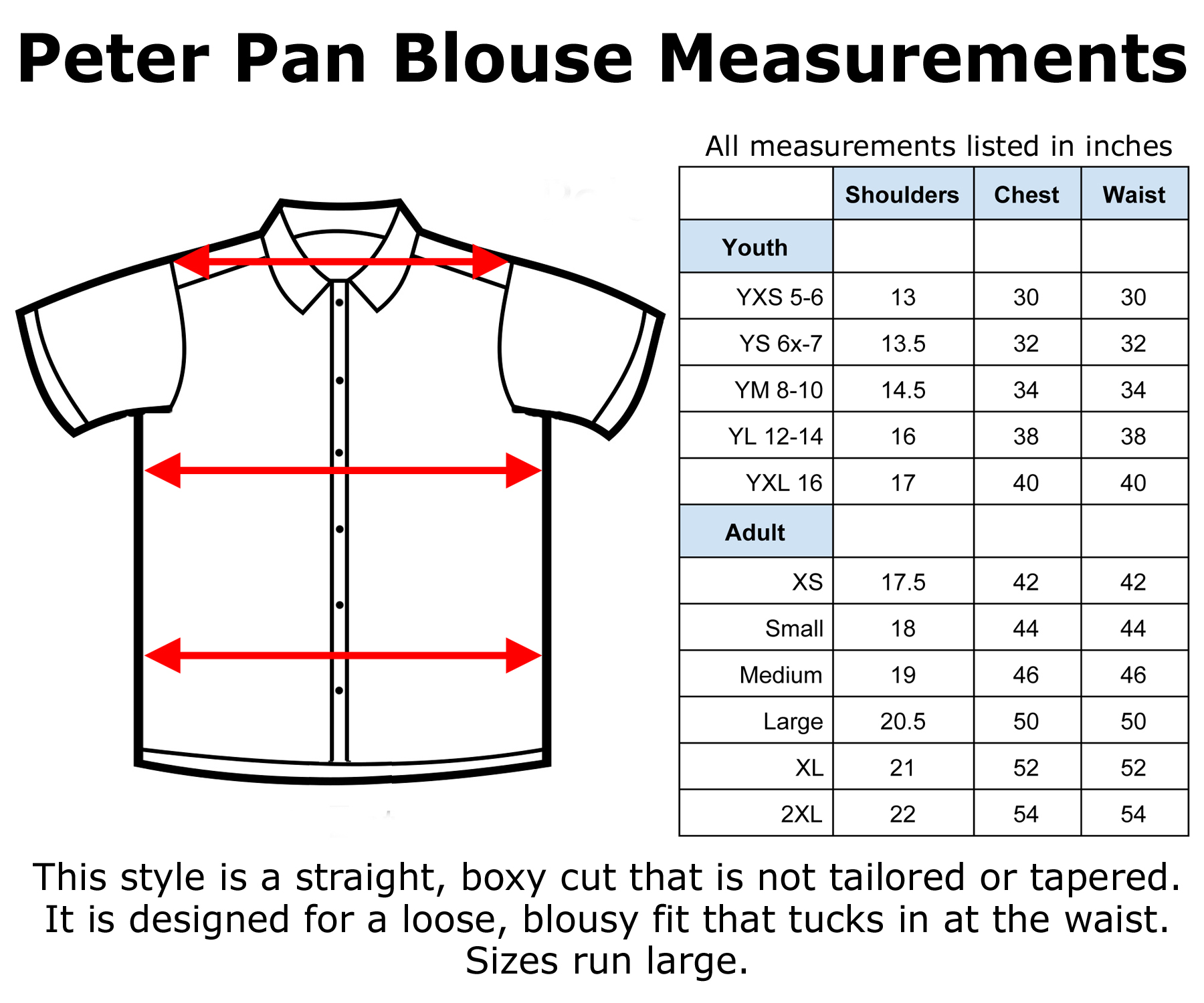  Hey Viv Retro Clothing Peter Pan Blouse Size Chart