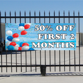 50 Percent Off First Two Months Banner - Balloons Sky