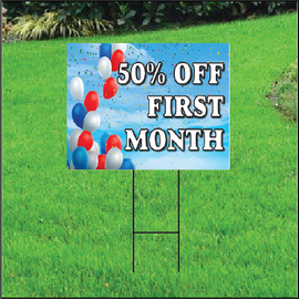 50 Percent Off First Month Sign Self Storage - Balloon Sky