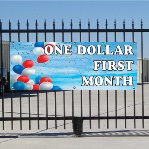 One Dollar First Month Banner - Balloons Sky