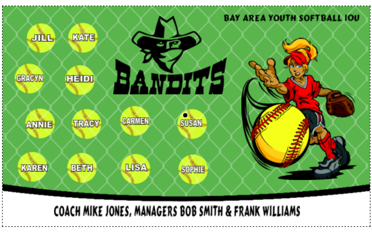 Bandits Baseball or Softball Team Banner 3ft X5ft Your 