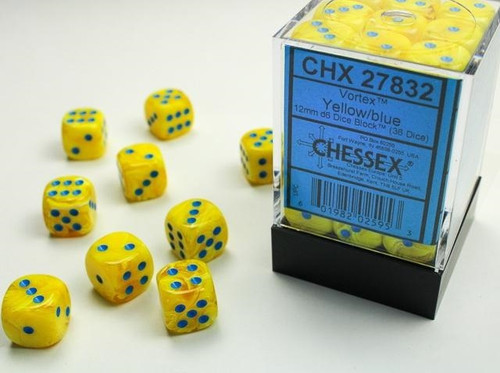 Chessex: Vortex Yellow/Blue 12mm d6 dice set (36)