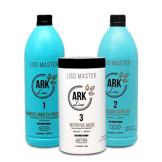 Kit Ark Line Smooth Progressive Master Shampoo Cleanser and Hair Mask 2x1L/2x35.2 fl.oz and Mask 1kg/35.2 fl.oz