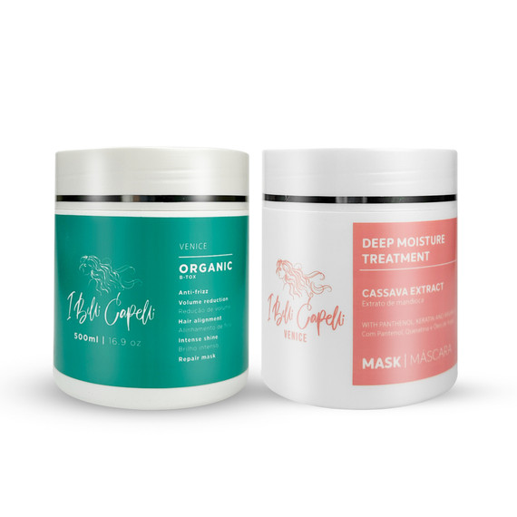 I Belli Capelli Venice Organic B-Tox and Cassava Extract Mask Kit Panthenol Keratin and Argan Oil 2x500g/2x17.6 oz