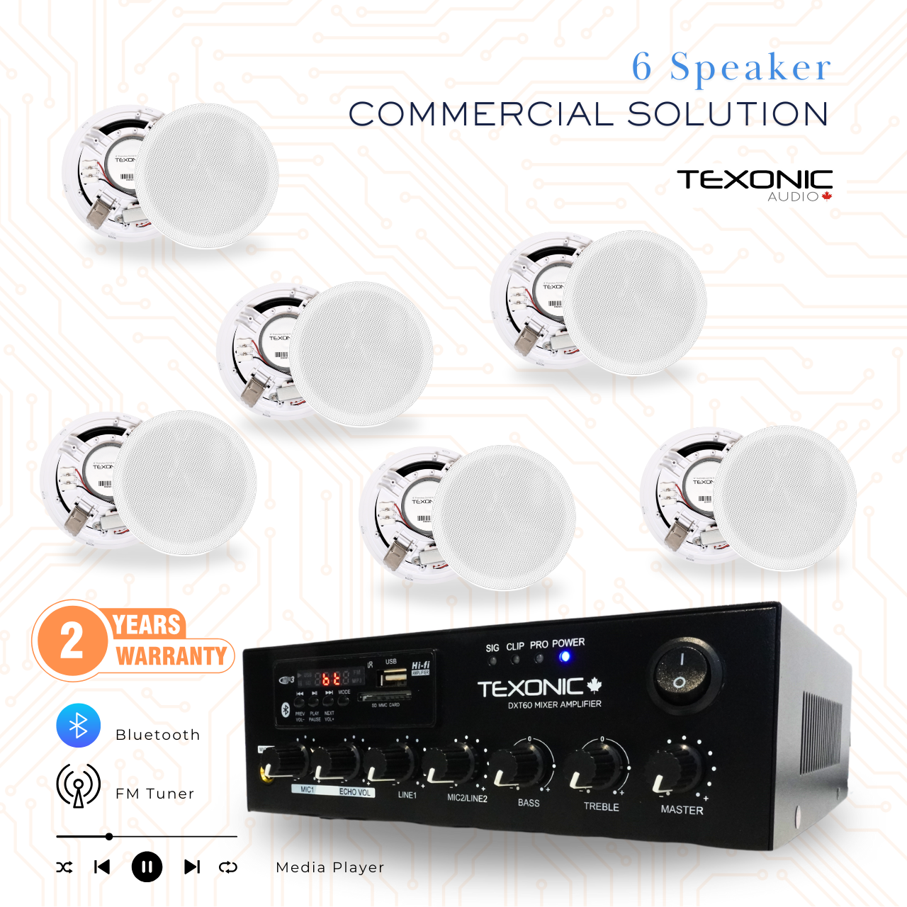 Commercial Multiroom Stereo System 2-Zone Commercial Audio System