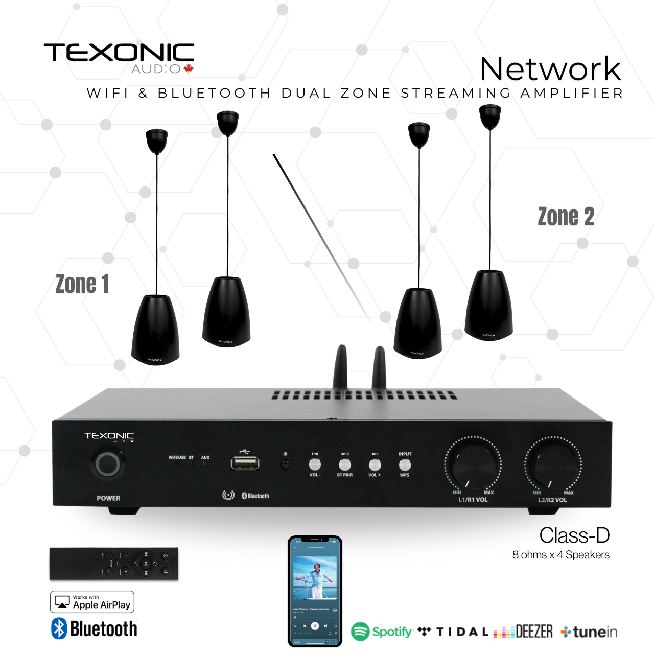 TEXONIC TXPP04-14 QX200 system with 4 PX50 pendant speakers