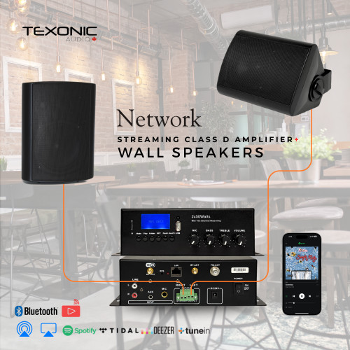 TX241001-3 QX100 streaming-amplifier-package with On wall speakers