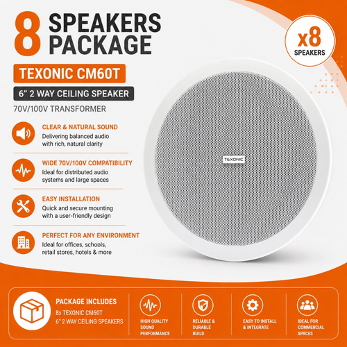 8 Ceiling Speaker Commercial Audio Package
