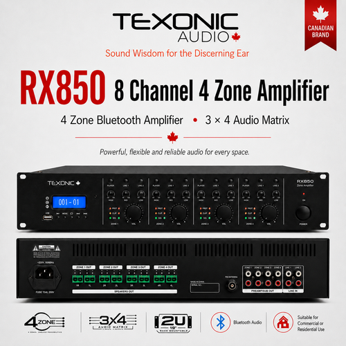 TEXONIC RX850 8 Channel 4 Zone Amplifier
