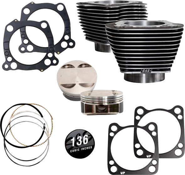 S&S Cycle 910-0850A 136" Cylinder Kit - Black Granite w/Highlighted Fins - M8